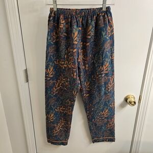 Long Pants 100% Cotton, Woven Jacquard, Floral Leaves Print, Size L, Green Orang